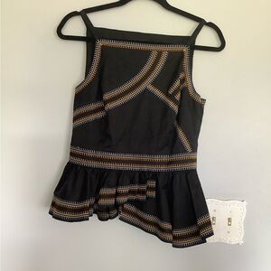 White House Black Market Black and Orange Peplum Blouse